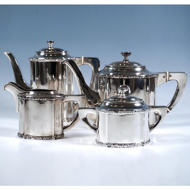 Art Nouveau Silver Coffee & Tea Set on Tray, 1890s, Set of 5 For Sale - Image 4 of 14