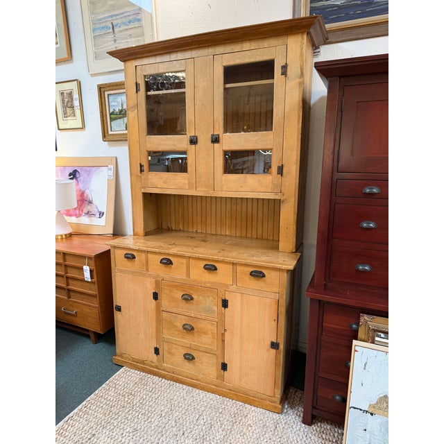 Mexican Antique Mexican Pine Wood Step Back Hutch For Sale - Image 3 of 12