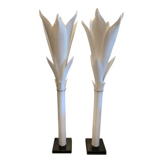 Roger Rougier Life Size Moulded White Acrylic Petal Floor Lamps -A Pair For Sale