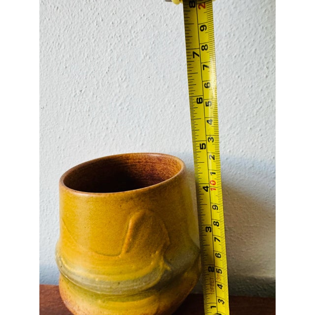 Mustard Signed Mustard Yellow and Robins Egg Blue Studio Pottery Vessel For Sale - Image 8 of 8