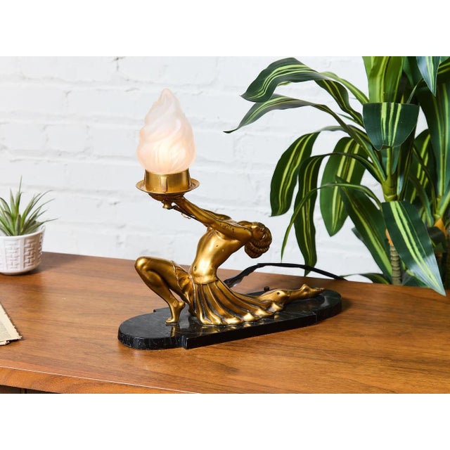 Metal Early 20th Century Styled After Frankart Ronson Nude Art Deco Lamp Solid Brass For Sale - Image 7 of 7