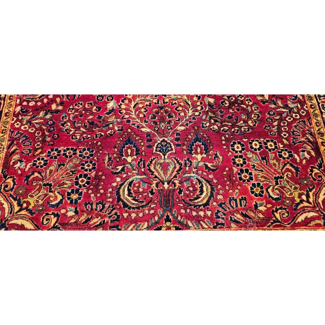 Antique Persian Sarouk Area Rug, Hand-Knotted Wool, Allover Floral Pattern, 4x6, Red & Navy For Sale - Image 16 of 17