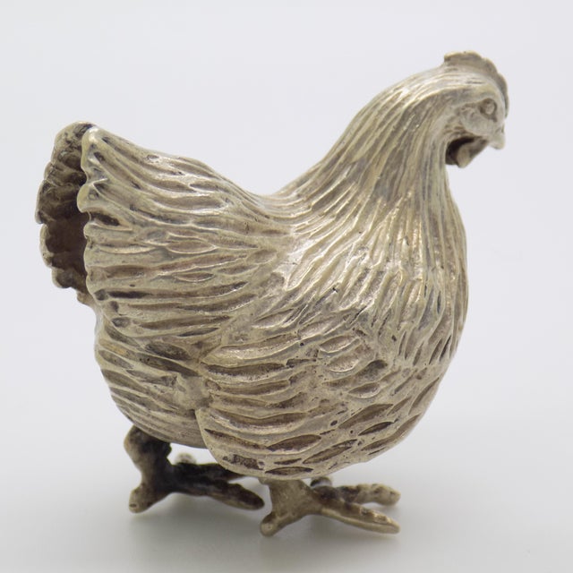 1960s Vintage Italian Handmade Genuine Silver Hen Large Figurine Detailed Collectible For Sale - Image 5 of 10