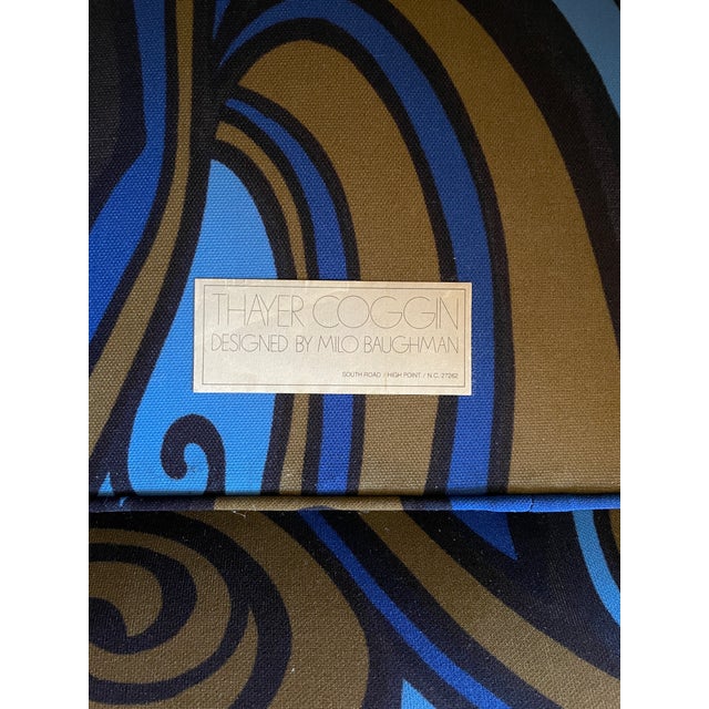 1960s Pair Milo Baughman Swivel Chairs Jack Lenor Larsen Fabric For Sale In Los Angeles - Image 6 of 7