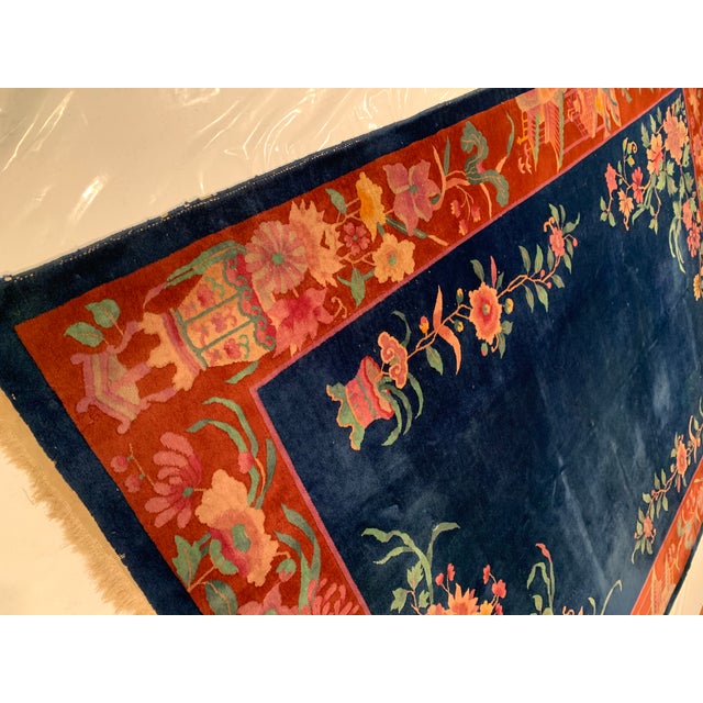 Pasargad DC Navy Blue Antique Chinese Art Deco Rug For Sale - Image 4 of 6