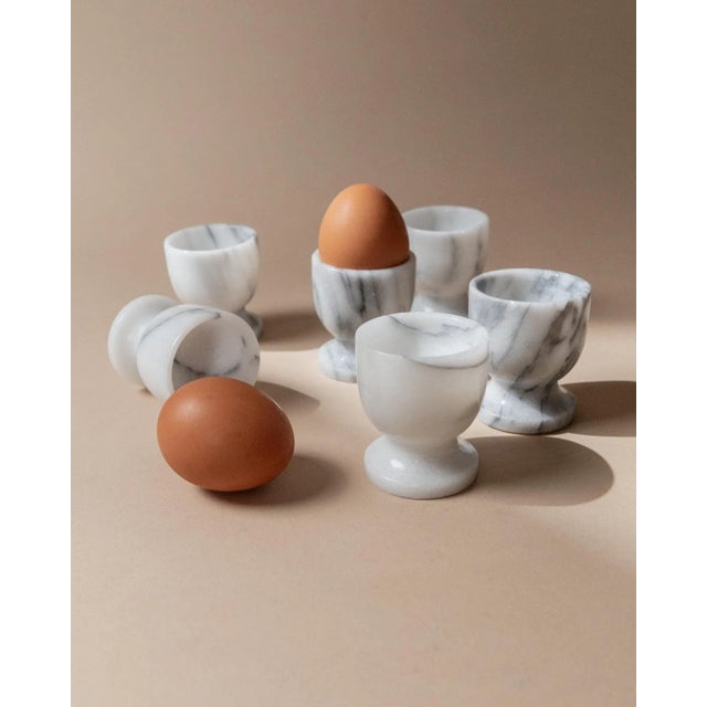 Mid-Century Handcarved Grey and White Marble Egg Cups, Italy, 1970s, Set of 6 For Sale - Image 9 of 11