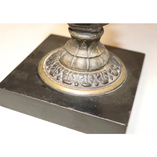 Antique Figural Lady Bust Oil Lamp Glass Font Gilded Metal Cast Iron Stand For Sale In New York - Image 6 of 10