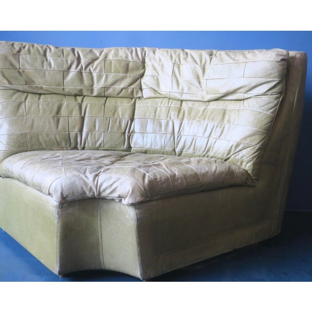 Olive Green Patchwork Leather Corner Lounge Chair from Laauser, 1970s For Sale - Image 6 of 9