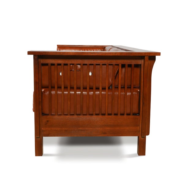 Mission / Craftsman Cubic Slat Side Sofa - Russet Brown Leather (Rb2) For Sale In Chicago - Image 6 of 9