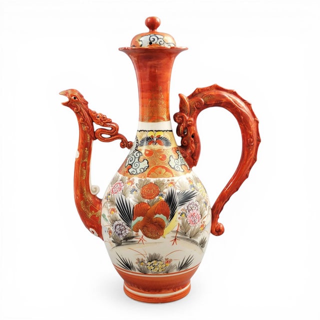 Japanese Kutani Porcelain Dragon and Phoenix Ewer For Sale - Image 14 of 14