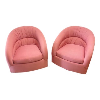 1980s Pink Swivel Club Chair Pair For Sale