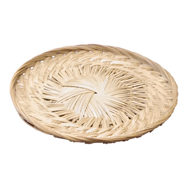 Vintage Hand Woven French Wicker Bread, Fruit, and Vegetable Serving Tray For Sale