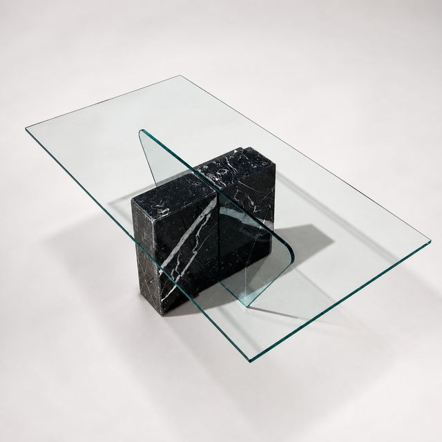 Postmodern Geometric Glass and Marble Coffee Table, 1980s, Mid-Century For Sale - Image 9 of 10