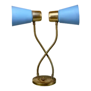 Mid-Century Atomic Blue Fiberglass Shade Double Gooseneck Desk Lamp