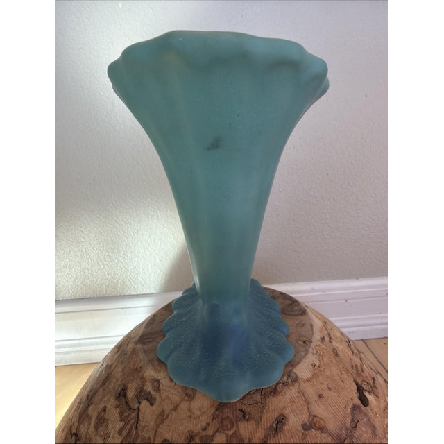 Arts & Crafts Antique Van Briggle Cornucopia Vase Matte Turquoise Colorado Springs 8 Inch For Sale - Image 3 of 9