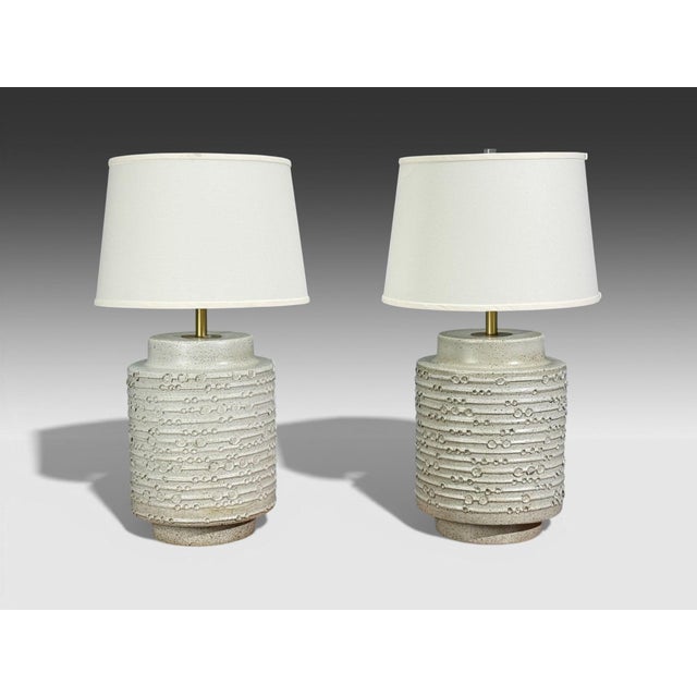 David Cressey, American Mid-Century Modern, Earth tone Glaze Ceramic, Large Table Lamps, USA, 1970s A pair of large...