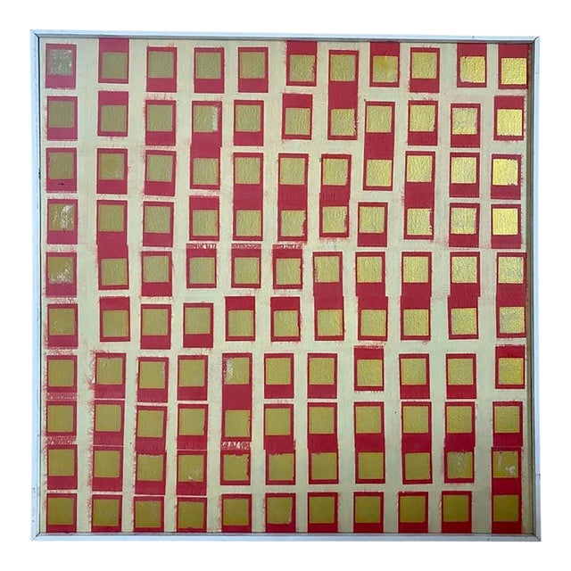 49" Minimalist Organic Modern Gold Foil Grid Painting For Sale