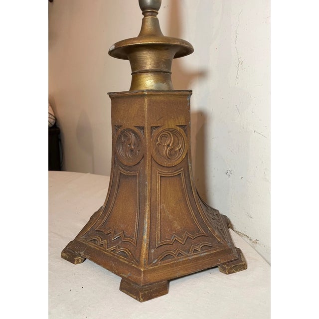 Metal Large Antique Ornate Art Deco Bronze Patinated Cast Iron Electric Table Lamp For Sale - Image 7 of 9