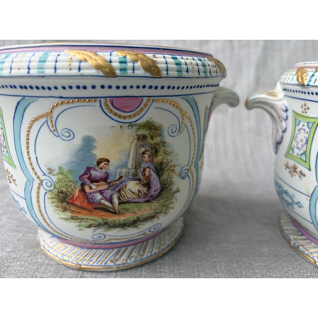 Hand Painted Bisque CachePots Set of 2 For Sale - Image 13 of 18