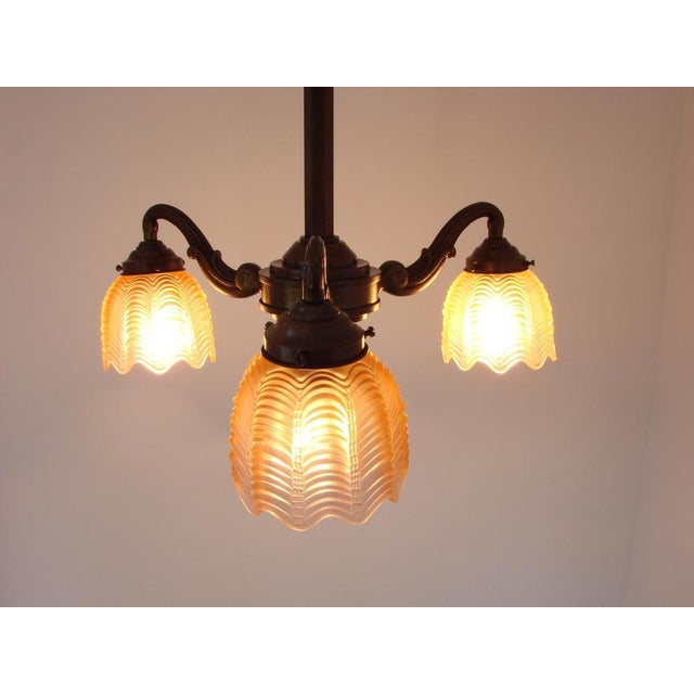 Art Deco Bronze and Glass Chandelier, 1920s For Sale - Image 9 of 12