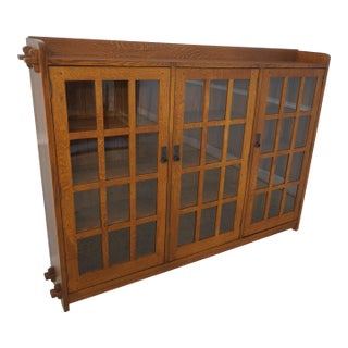 Stickley 3 Door Mission Oak Arts & Crafts Bookcase For Sale