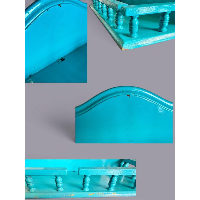 Wood Vintage Teal Wood Wall Shelf-Cottage-Farmhouse Display-Bathroom-Kitchen-Coastal For Sale - Image 7 of 11