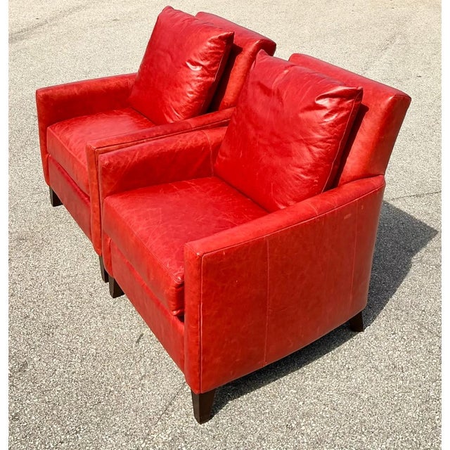 Vintage Bassett Red Leather “Austin” Club Chairs - A Pair For Sale - Image 10 of 12