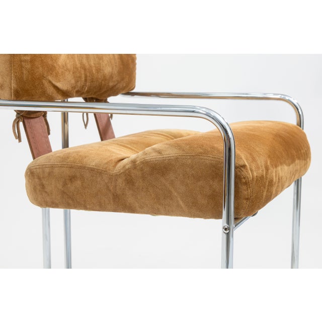 Guido Faleschini for I4 Mariani Set of 4 Vintage Tan Suede Fabric Tucroma Chairs For Sale - Image 9 of 13