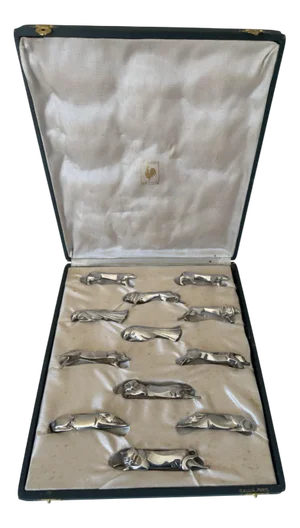 Art Deco Goldsmith Knife Holders in Silver Metal from Gallia, 1930s, Set of 12