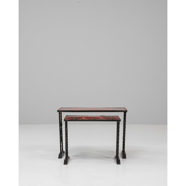 20th Century French Iron Nesting Tables With Ceramic Tops - A Pair For Sale - Image 18 of 18