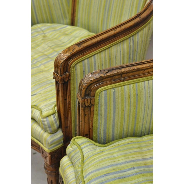 Traditional Antique Italian Regency Distress Carved Walnut Barrel Back Club Arm Chair, Pair For Sale - Image 3 of 11