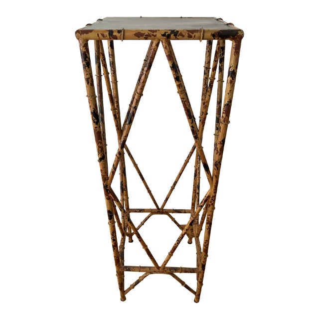 Vintage Faux Tortoise Metal Bamboo Plant Stand For Sale