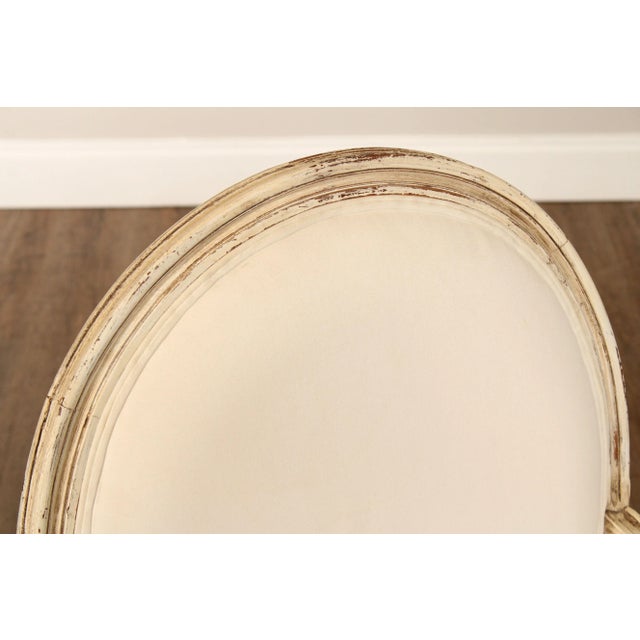 French Buying & Design Italia Louis XVI Style White Oval Back Armchair For Sale - Image 3 of 12