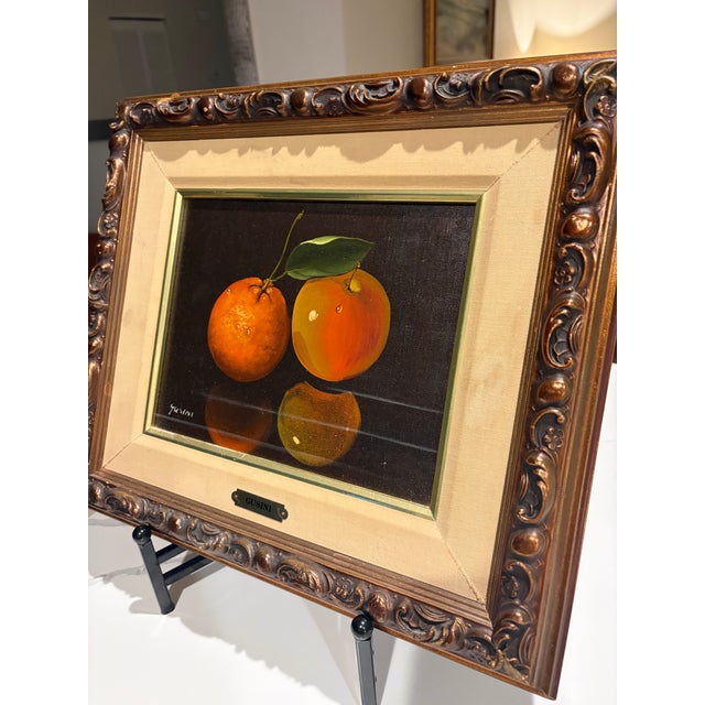 Orange 1960s Antonio Gusini Signed Mid-Century Realism Italian Citrus Oil Painting For Sale - Image 8 of 9