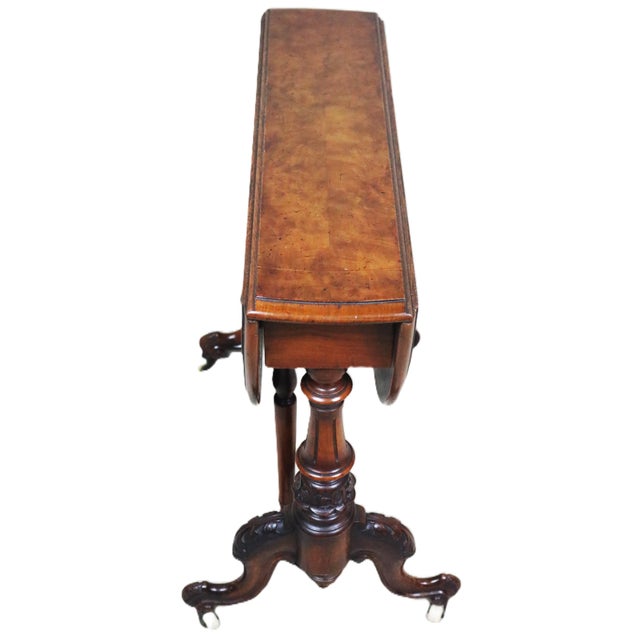 Mid 19th Century English Victorian Period Burl and Satinwood Inlaid Sutherland Drop Leaf Table For Sale - Image 5 of 12