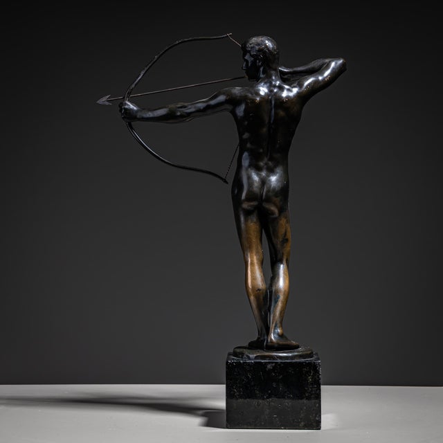 Metal Paul Moye, Archer, Early 20th Century, 1890s, Bronze on Stone Base For Sale - Image 7 of 18