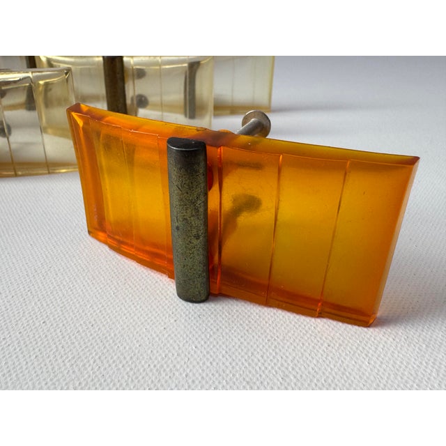 1930s Art Deco Cellulose Acetate Vanity Drawer Pulls, Amber & Clear, Set of 7 For Sale - Image 5 of 9