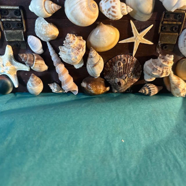 2000 - 2009 Handmade Seashell Encrusted Wooden Trinket Box - Coastal Nautical Decor Jewelry Chest For Sale - Image 5 of 10