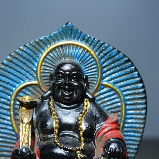 This is a spectacular vintage Chinese Liu Li (colored glass) statue of the Laughing Buddha (Maitreya). A unique feature of...