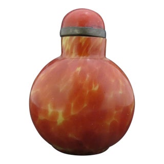 Chinese Vintage Simulated Realgar Orange Yellow Glass Snuff Bottle For Sale