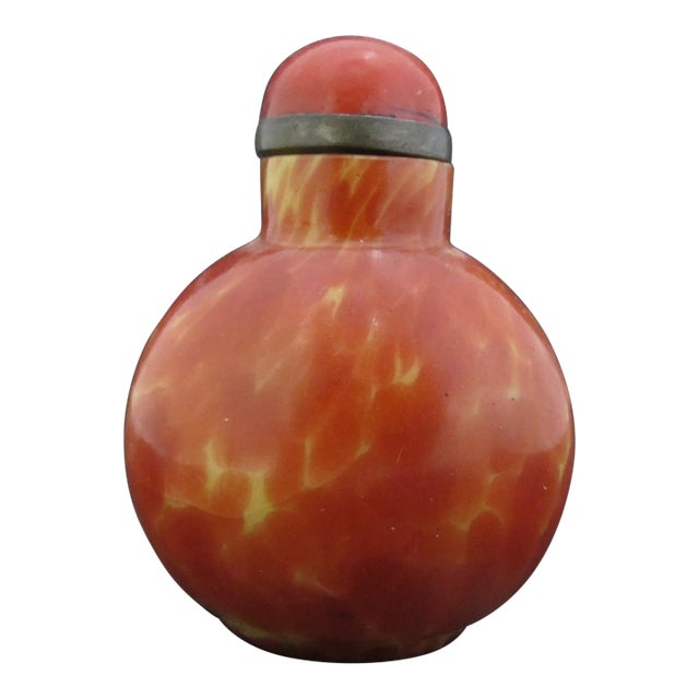 Chinese Vintage Simulated Realgar Orange Yellow Glass Snuff Bottle For Sale