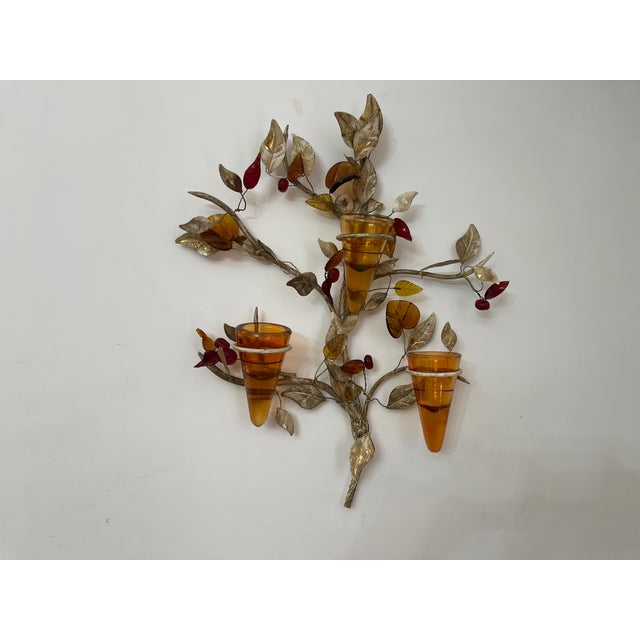 Metal Italian Murano Glass and Florentine Tole Wall Sculpture by Jordan, 1950s For Sale - Image 7 of 15