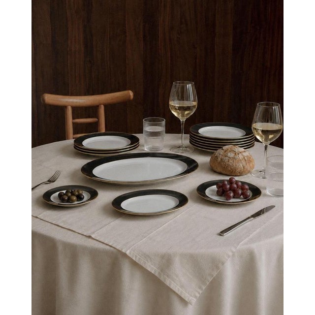 Vintage Black and White Porcelain Dinnerware Set with Gold Rim from Eschenbach Bavaria, Germany, Set of 26 For Sale - Image 17 of 17