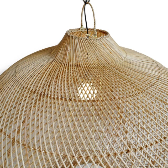 Wood Rattan Donut Globe Pendant Light Large For Sale - Image 7 of 12