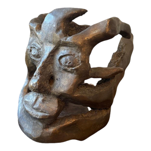 Vintage Bronze Abstract Brutalist Face Sculpture – Signed West – Mid-Century Studio Art
