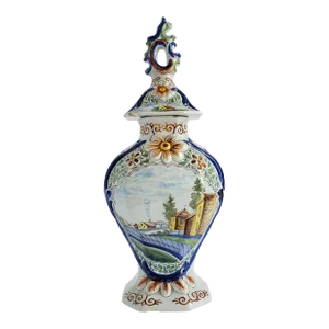 Antique 17th Century Delft Hand Painted Polychrome Lidded Jar Lidded Jar