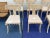 Mediterranean White-Washed Klismos Dining Chairs With Walnut Saber Legs, Dark Brown Woven Leather Seats and Custom Cushions - Priced Per Chair For Sale - Image 3 of 8