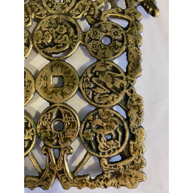 Mid 20th Century Vintage Solid Brass Asian Coin Trivet or Wall Décor For Sale - Image 5 of 10