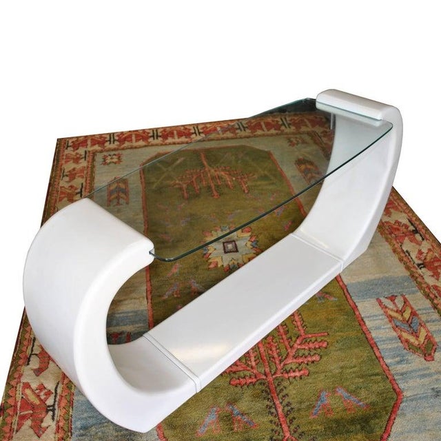Karl Springer White Lacquered Scroll Glass Top Console Table For Sale - Image 4 of 7