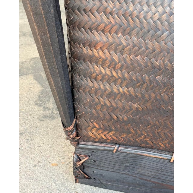 Wood Chic Vintage Maximalist Tribal Rattan Storage Trunk / Japandi Coffee Table With Carved Guardians For Sale - Image 7 of 12
